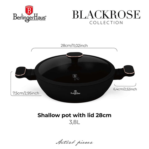 BH/8356,LP,BH,250,Olla baja con tapa de 28 cm,Negro mate,Oro rosa,Olla baja de 28 cm,Nuevo diseño de asa,Olla baja,Olla baja con tapa,Olla,Utensilios de cocina,Cocina,Ollas y cazuelas