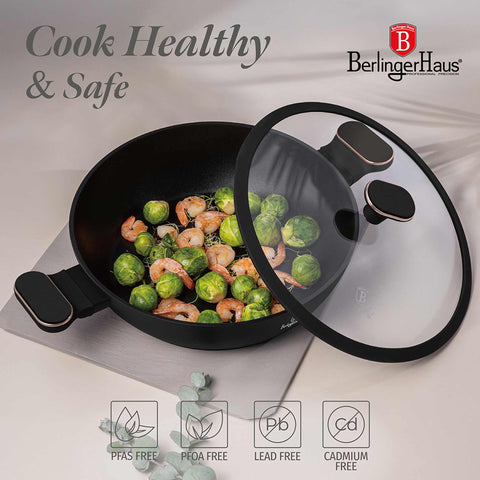 BH/8356,LP,BH,250,Olla baja con tapa de 28 cm,Negro mate,Oro rosa,Olla baja de 28 cm,Nuevo diseño de asa,Olla baja,Olla baja con tapa,Olla,Utensilios de cocina,Cocina,Ollas y cazuelas