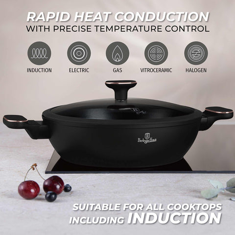 BH/8356,LP,BH,250,Olla baja con tapa de 28 cm,Negro mate,Oro rosa,Olla baja de 28 cm,Nuevo diseño de asa,Olla baja,Olla baja con tapa,Olla,Utensilios de cocina,Cocina,Ollas y cazuelas