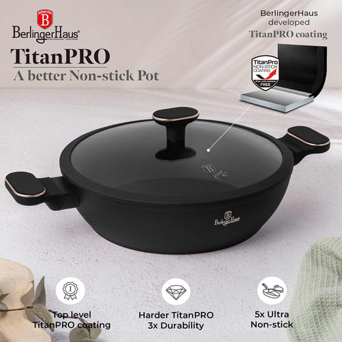 BH/8356,LP,BH,250,Olla baja con tapa de 28 cm,Negro mate,Oro rosa,Olla baja de 28 cm,Nuevo diseño de asa,Olla baja,Olla baja con tapa,Olla,Utensilios de cocina,Cocina,Ollas y cazuelas