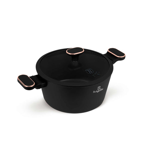  BH/8358, Cacerola con tapa de 24 cm, Negro mate, Oro rosa, Cacerola de 24 cm, Nuevo diseño de asa, Cacerola, Olla, Cacerola con tapa, Batería de cocina, Cocina, Ollas y cazuelas