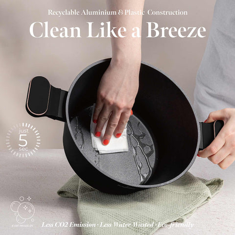  BH/8358, Cacerola con tapa de 24 cm, Negro mate, Oro rosa, Cacerola de 24 cm, Nuevo diseño de asa, Cacerola, Olla, Cacerola con tapa, Batería de cocina, Cocina, Ollas y cazuelas