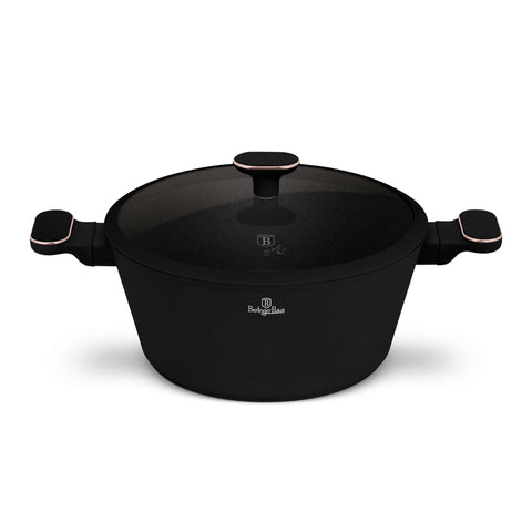  BH/8359, Cacerola con tapa de 28 cm, Negro mate, Oro rosa, Cacerola de 28 cm, Nuevo diseño de asa, Cacerola, Olla, Cacerola con tapa, Batería de cocina, Cocina, Ollas y cazuelas