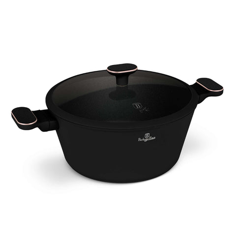  BH/8359, Cacerola con tapa de 28 cm, Negro mate, Oro rosa, Cacerola de 28 cm, Nuevo diseño de asa, Cacerola, Olla, Cacerola con tapa, Batería de cocina, Cocina, Ollas y cazuelas