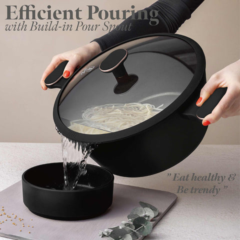  BH/8359, Cacerola con tapa de 28 cm, Negro mate, Oro rosa, Cacerola de 28 cm, Nuevo diseño de asa, Cacerola, Olla, Cacerola con tapa, Batería de cocina, Cocina, Ollas y cazuelas