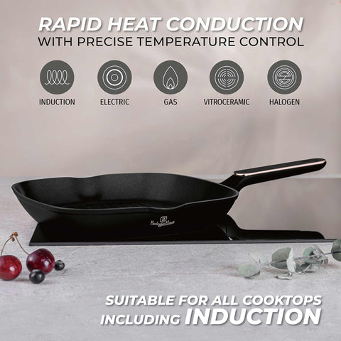 BH/8361, juego de 3 sartenes, negro mate, oro rosa, juego de 3 sartenes b., nuevo diseño de mango, sartén, juego de sartenes, sartén, juego de sartenes, sartén para parrilla, utensilios de cocina, cocina, sartenes, juego de sartenes