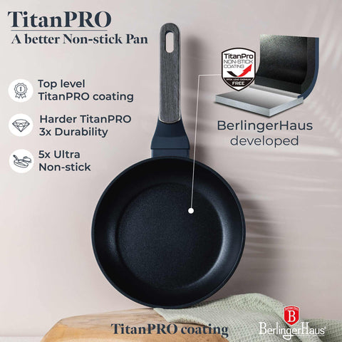  BH/8364, Sartén 20cm, Azul Mate, Madera Gris, Sartén 20 cm, Nuevo diseño de mango, Sartén, Utensilios de cocina, Cocina, Sartenes