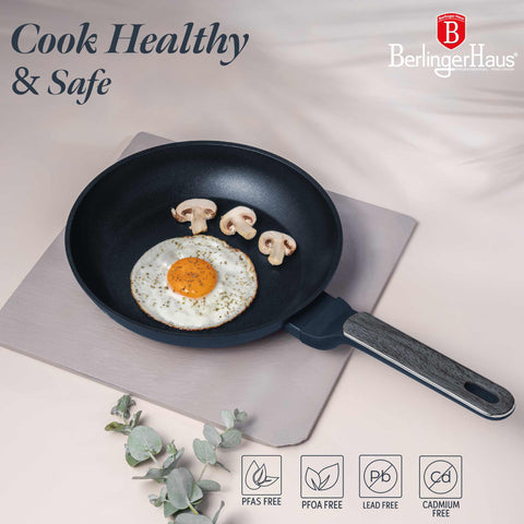  BH/8365, Sartén 24cm, Azul Mate, Madera Gris, Sartén 24 cm, Nuevo diseño de mango, Sartén, Utensilios de cocina, Cocina, Sartenes