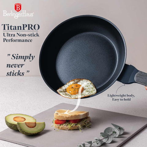  BH/8365, Sartén 24cm, Azul Mate, Madera Gris, Sartén 24 cm, Nuevo diseño de mango, Sartén, Utensilios de cocina, Cocina, Sartenes