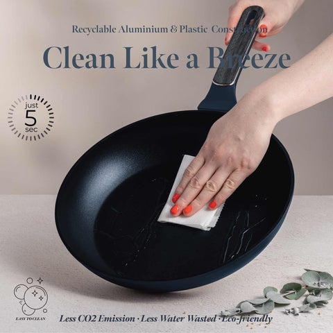  BH/8366, Sartén 28cm, Azul Mate, Madera Gris, Sartén 28 cm, Nuevo diseño de mango, Sartén, Utensilios de cocina, Cocina, Sartenes