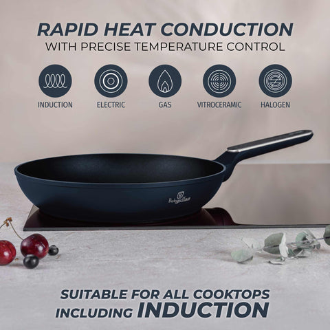  BH/8366, Sartén 28cm, Azul Mate, Madera Gris, Sartén 28 cm, Nuevo diseño de mango, Sartén, Utensilios de cocina, Cocina, Sartenes