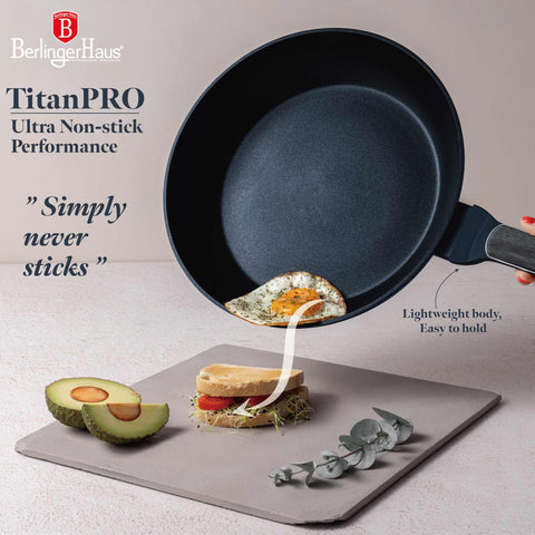  BH/8366, Sartén 28cm, Azul Mate, Madera Gris, Sartén 28 cm, Nuevo diseño de mango, Sartén, Utensilios de cocina, Cocina, Sartenes