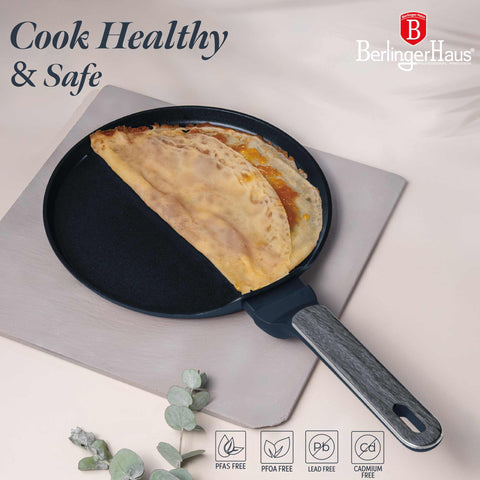  BH/8367, Sartén para panqueques de 25 cm, Azul mate, Madera gris, Sartén para panqueques de 25 cm, Nuevo diseño de mango, Sartén para panqueques, Utensilios de cocina, Cocina, Sartenes, Sartén para crepes/panqueques