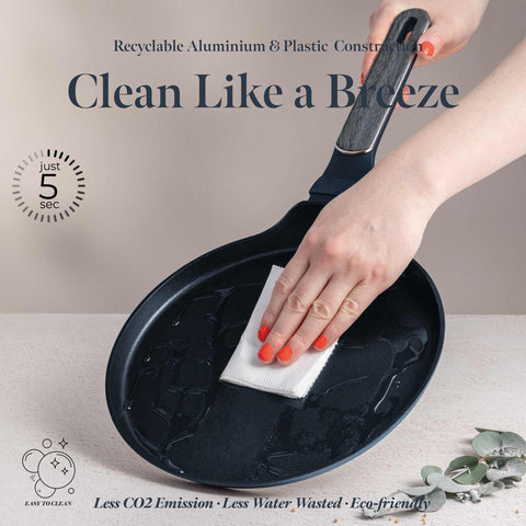  BH/8367, Sartén para panqueques de 25 cm, Azul mate, Madera gris, Sartén para panqueques de 25 cm, Nuevo diseño de mango, Sartén para panqueques, Utensilios de cocina, Cocina, Sartenes, Sartén para crepes/panqueques