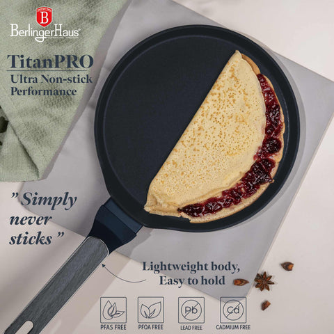  BH/8367, Sartén para panqueques de 25 cm, Azul mate, Madera gris, Sartén para panqueques de 25 cm, Nuevo diseño de mango, Sartén para panqueques, Utensilios de cocina, Cocina, Sartenes, Sartén para crepes/panqueques