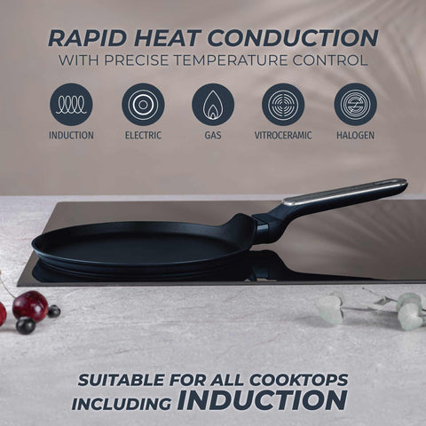  BH/8367, Sartén para panqueques de 25 cm, Azul mate, Madera gris, Sartén para panqueques de 25 cm, Nuevo diseño de mango, Sartén para panqueques, Utensilios de cocina, Cocina, Sartenes, Sartén para crepes/panqueques