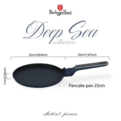  BH/8367, Sartén para panqueques de 25 cm, Azul mate, Madera gris, Sartén para panqueques de 25 cm, Nuevo diseño de mango, Sartén para panqueques, Utensilios de cocina, Cocina, Sartenes, Sartén para crepes/panqueques