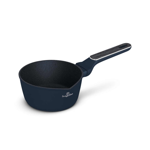 Product image of Sauce pan 16cm. Part of the Deep Sea Collection . Features: • Material: forged aluminum with non-stick titanPro coating • Sauce pan Ø16*7,5 cm 1,2L • Color: matt blue, grey wooden REGISTERED DESIGN BY BERLIN.... (Studio view). Official Berlinger Haus product, boosted by Promintra sl.