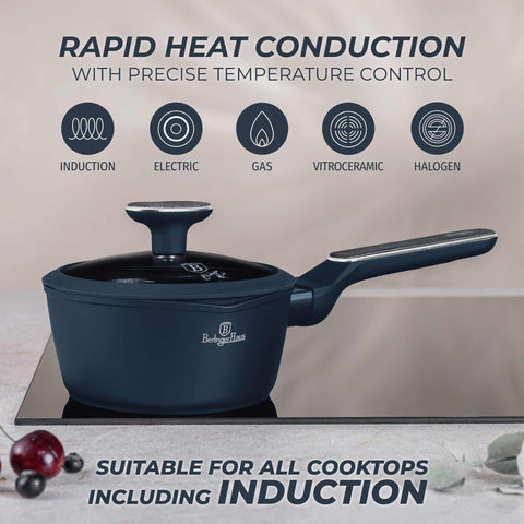  BH/8369, Cacerola con tapa 16cm, Azul Mate, Madera Gris, Cacerola 16 cm b., Nuevo diseño de mango, Cacerola, Cacerola con tapa, Batería de cocina, Cocina, Ollas y cazuelas, Cacerola