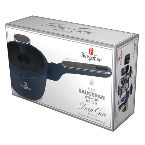  BH/8369, Cacerola con tapa 16cm, Azul Mate, Madera Gris, Cacerola 16 cm b., Nuevo diseño de mango, Cacerola, Cacerola con tapa, Batería de cocina, Cocina, Ollas y cazuelas, Cacerola