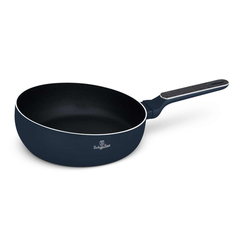 Product image of Flip frypan 26cm. Part of the Deep Sea Collection . Features: • Material: stamp aluminum with non-stick titanPro coating • Flip frypan Ø26 cm 2,8L • Color: matt blue, grey wooden REGISTERED DESIGN BY BERLINGER.... (Studio view). Official Berlinger Haus product, boosted by Promintra sl.