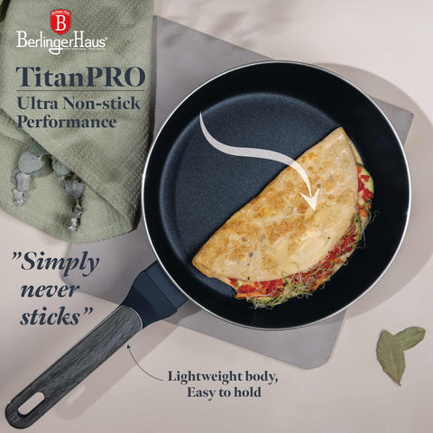 BH/8370, Sartén plegable de 26 cm, Azul mate, Madera gris, Sartén plegable de 26 cm, Nuevo diseño de mango, Sartén, Sartén plegable, Sartén, Batería de cocina, Cocina, Sartenes, Sartén doble