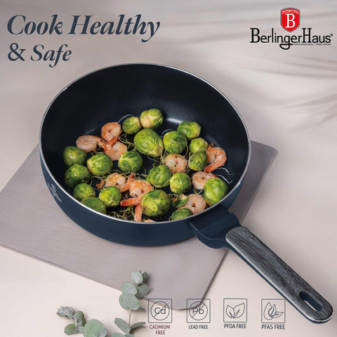 BH/8370, Sartén plegable de 26 cm, Azul mate, Madera gris, Sartén plegable de 26 cm, Nuevo diseño de mango, Sartén, Sartén plegable, Sartén, Batería de cocina, Cocina, Sartenes, Sartén doble