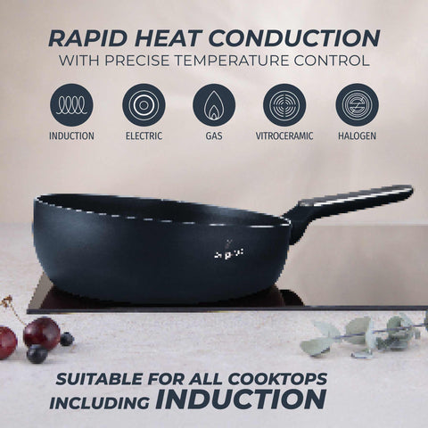 BH/8370, Sartén plegable de 26 cm, Azul mate, Madera gris, Sartén plegable de 26 cm, Nuevo diseño de mango, Sartén, Sartén plegable, Sartén, Batería de cocina, Cocina, Sartenes, Sartén doble