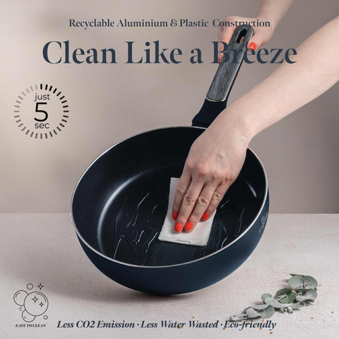 BH/8370, Sartén plegable de 26 cm, Azul mate, Madera gris, Sartén plegable de 26 cm, Nuevo diseño de mango, Sartén, Sartén plegable, Sartén, Batería de cocina, Cocina, Sartenes, Sartén doble