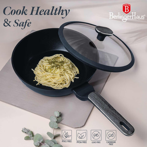  BH/8371, Sartén honda con tapa 24cm, Azul Mate, Madera Gris, Sartén honda 24 cm, Nuevo diseño de mango, Sartén, Sartén honda, Sartén honda con tapa, Sartén, Batería de cocina, Cocina, Sartenes