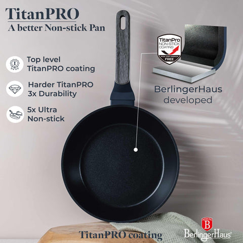  BH/8371, Sartén honda con tapa 24cm, Azul Mate, Madera Gris, Sartén honda 24 cm, Nuevo diseño de mango, Sartén, Sartén honda, Sartén honda con tapa, Sartén, Batería de cocina, Cocina, Sartenes