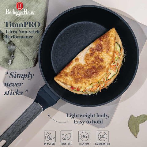  BH/8371, Sartén honda con tapa 24cm, Azul Mate, Madera Gris, Sartén honda 24 cm, Nuevo diseño de mango, Sartén, Sartén honda, Sartén honda con tapa, Sartén, Batería de cocina, Cocina, Sartenes