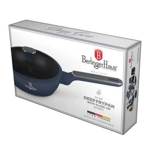  BH/8371, Sartén honda con tapa 24cm, Azul Mate, Madera Gris, Sartén honda 24 cm, Nuevo diseño de mango, Sartén, Sartén honda, Sartén honda con tapa, Sartén, Batería de cocina, Cocina, Sartenes