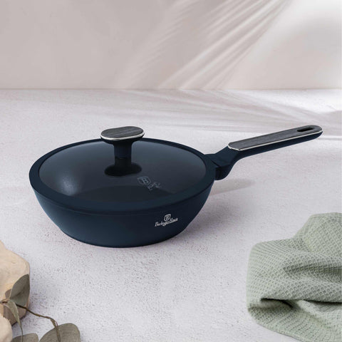  BH/8371, Sartén honda con tapa 24cm, Azul Mate, Madera Gris, Sartén honda 24 cm, Nuevo diseño de mango, Sartén, Sartén honda, Sartén honda con tapa, Sartén, Batería de cocina, Cocina, Sartenes