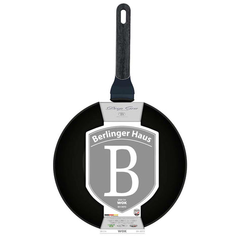  BH/8372, Wok 28cm, Azul Mate, Madera Gris, Wok 28 cm, Nuevo diseño de mango, Wok, Batería de cocina, Cocina, Sartenes