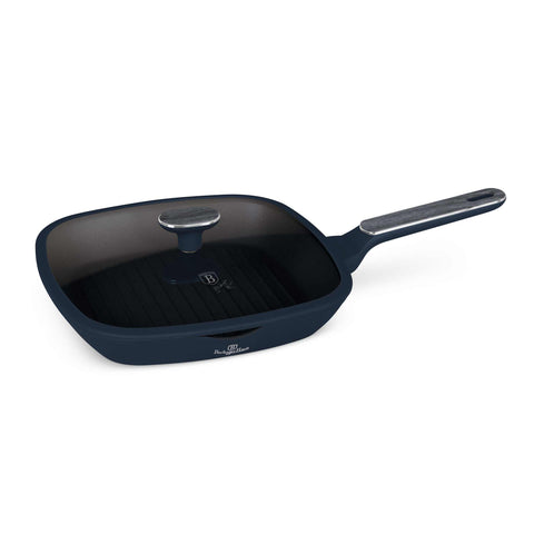  BH/8374, Sartén grill con tapa 28cm, Azul Mate, Madera Gris, Sartén grill 28 cm con tapa, Nuevo diseño de mango, Sartén, Sartén, Sartén grill, Sartén grill con tapa, Batería de cocina, Cocina, Sartenes