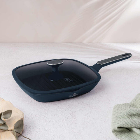  BH/8374, Sartén grill con tapa 28cm, Azul Mate, Madera Gris, Sartén grill 28 cm con tapa, Nuevo diseño de mango, Sartén, Sartén, Sartén grill, Sartén grill con tapa, Batería de cocina, Cocina, Sartenes
