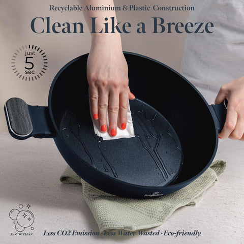  BH/8375, Olla baja con tapa de 28 cm, Azul mate, Madera gris, Olla baja de 28 cm, Nuevo diseño de asa, Olla baja, Olla baja con tapa, Olla, Utensilios de cocina, Cocina, Ollas y cazuelas