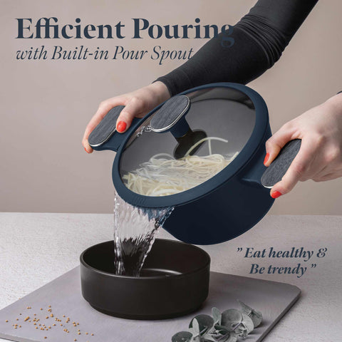  BH/8376, Cacerola con tapa 20cm, Azul Mate, Madera Gris, Cacerola 20 cm, Nuevo diseño de mango, Cacerola, Olla, Cacerola con tapa, Batería de cocina, Cocina, Ollas y cazuelas