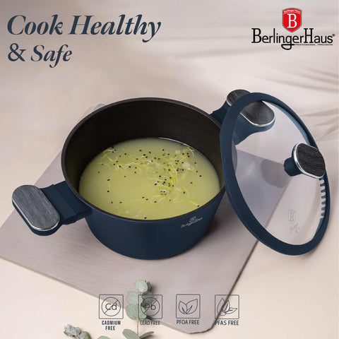  BH/8376, Cacerola con tapa 20cm, Azul Mate, Madera Gris, Cacerola 20 cm, Nuevo diseño de mango, Cacerola, Olla, Cacerola con tapa, Batería de cocina, Cocina, Ollas y cazuelas