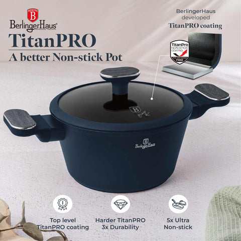  BH/8376, Cacerola con tapa 20cm, Azul Mate, Madera Gris, Cacerola 20 cm, Nuevo diseño de mango, Cacerola, Olla, Cacerola con tapa, Batería de cocina, Cocina, Ollas y cazuelas