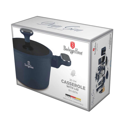  BH/8376, Cacerola con tapa 20cm, Azul Mate, Madera Gris, Cacerola 20 cm, Nuevo diseño de mango, Cacerola, Olla, Cacerola con tapa, Batería de cocina, Cocina, Ollas y cazuelas