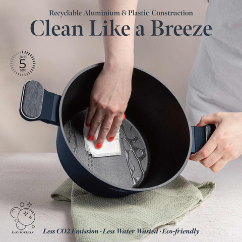  BH/8377, Cacerola con tapa 24cm, Azul Mate, Madera Gris, Cacerola 24 cm, Nuevo diseño de mango, Cacerola, Olla, Cacerola con tapa, Batería de cocina, Cocina, Ollas y cazuelas