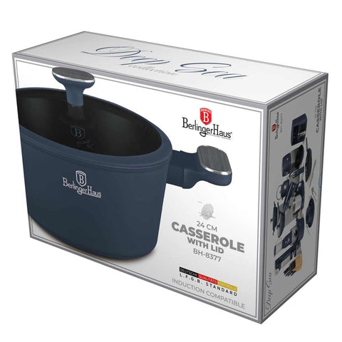  BH/8377, Cacerola con tapa 24cm, Azul Mate, Madera Gris, Cacerola 24 cm, Nuevo diseño de mango, Cacerola, Olla, Cacerola con tapa, Batería de cocina, Cocina, Ollas y cazuelas