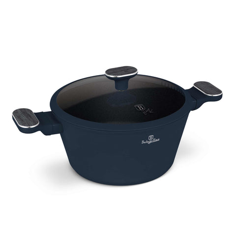 Product image of Casserole with lid 24cm. Part of the Deep Sea Collection . Features: • Material: forged aluminum with non-stick titanPro coating • Casserole with lid Ø24*12,5 cm 4,3L • Color: matt blue, grey wooden REGISTERED DESIGN.... (Studio view). Official Berlinger Haus product, boosted by Promintra sl.