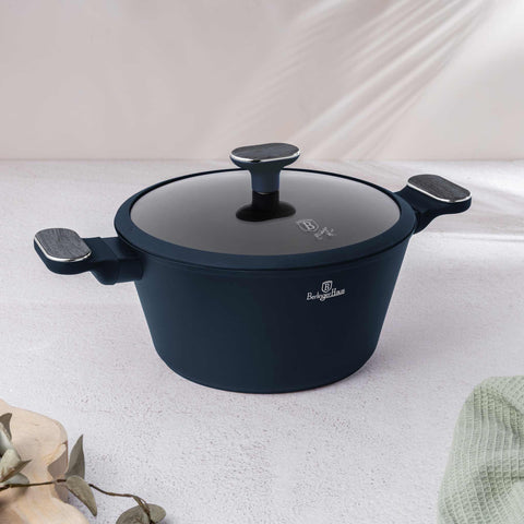 Product image of Casserole with lid 24cm. Part of the Deep Sea Collection . Features: • Material: forged aluminum with non-stick titanPro coating • Casserole with lid Ø24*12,5 cm 4,3L • Color: matt blue, grey wooden REGISTERED DESIGN.... (Studio view). Official Berlinger Haus product, boosted by Promintra sl.