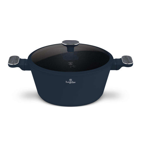 BH/8378, Cacerola con tapa 28cm, Azul Mate, Madera Gris, Cacerola de 28 cm, Nuevo diseño de mango, Cacerola, Olla, Cacerola con tapa, Batería de cocina, Cocina, Ollas y cazuelas