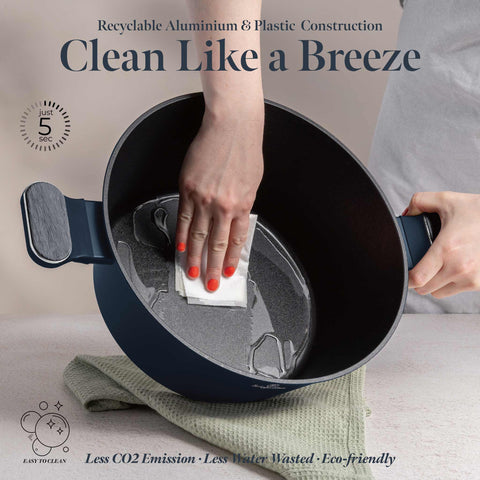 BH/8378, Cacerola con tapa 28cm, Azul Mate, Madera Gris, Cacerola de 28 cm, Nuevo diseño de mango, Cacerola, Olla, Cacerola con tapa, Batería de cocina, Cocina, Ollas y cazuelas