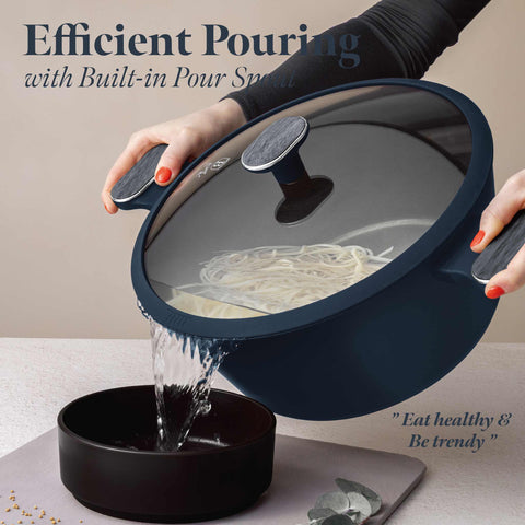 BH/8378, Cacerola con tapa 28cm, Azul Mate, Madera Gris, Cacerola de 28 cm, Nuevo diseño de mango, Cacerola, Olla, Cacerola con tapa, Batería de cocina, Cocina, Ollas y cazuelas