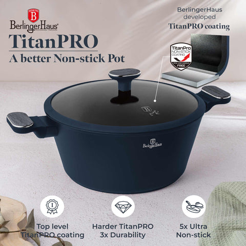 BH/8378, Cacerola con tapa 28cm, Azul Mate, Madera Gris, Cacerola de 28 cm, Nuevo diseño de mango, Cacerola, Olla, Cacerola con tapa, Batería de cocina, Cocina, Ollas y cazuelas